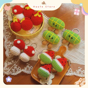 Móc Khoá Len Nhung Bánh Tét Tết Dưa Hấu Đỏ Túi Thần Tài Nấm Handmade Dễ Thương