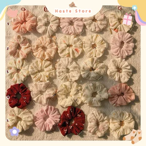 Scrunchie Cột Tóc Vải Xô Muslin Hoạ Tiết Hoa Nhí Phong Cách Hàn Quốc Bánh Bèo Nàng Thơ Siêu Dễ Thương