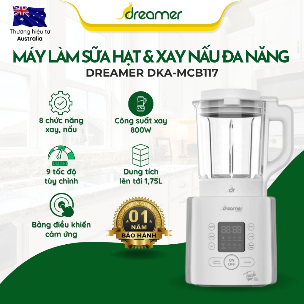 Máy làm sữa hạt & xay nấu đa năng DREAMER DKA-MCB117, dung tích 1.75L,8 chức năng, xay siêu mịn,BH 12T,Thái Lan