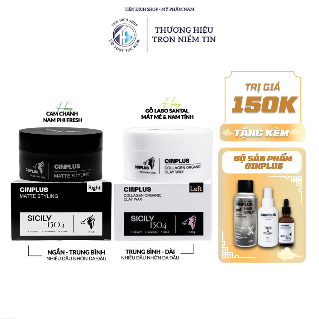 Sáp vuốt tóc nam Cinplus Clay Wax Sicily 1504 Left màu trắng , Right ...