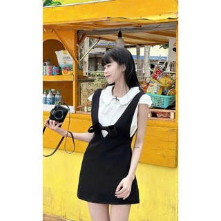 Set Váy Yếm Nơ Đen Phối Áo Sơmi Cổ Sen – Black Swan Baby Doll siêu xinh Dành Cho Nữ 247Store Setvay115