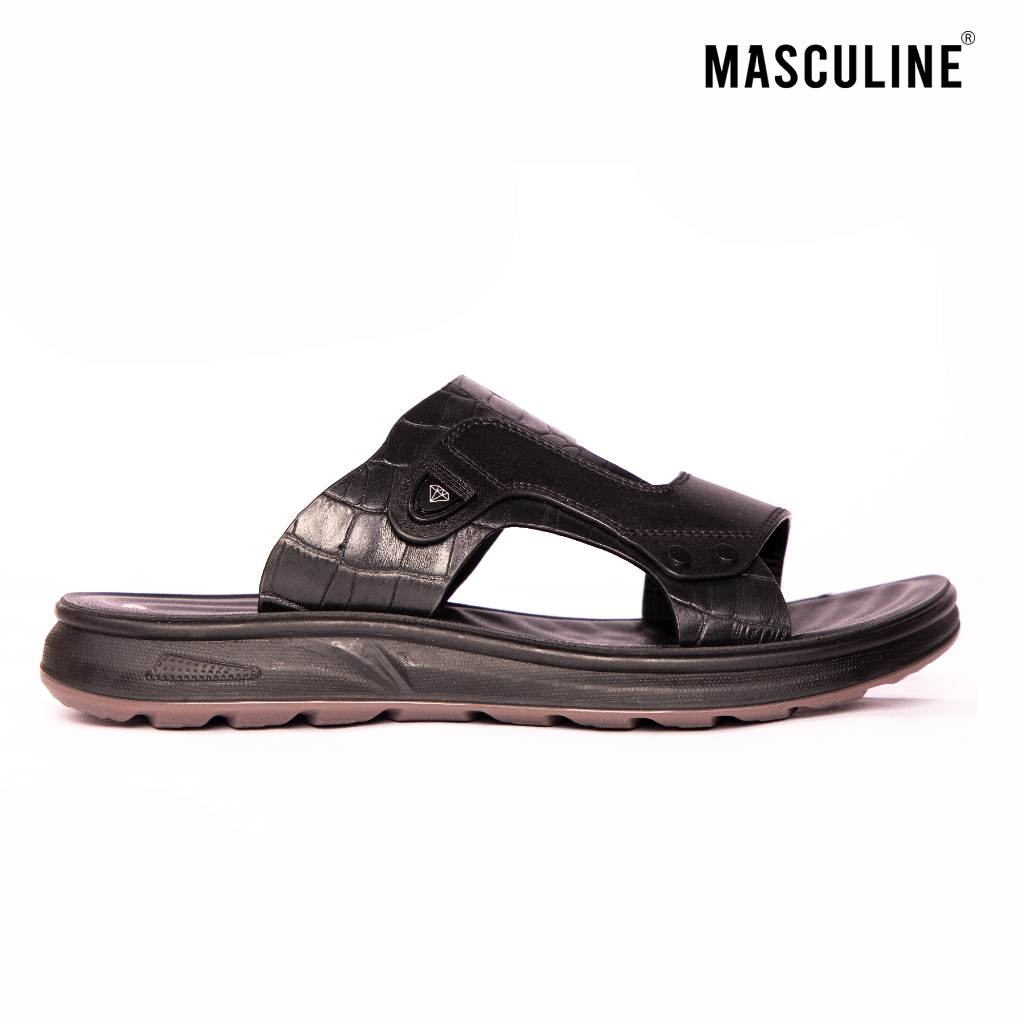 Dép nam trung tuổi MASCULINE MDL601 quai chắp da bò cao cấp họa tiết vân cá sấu đế PU chống trơn