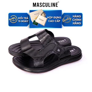 Dép nam trung tuổi MASCULINE MDL601 quai chắp da bò cao cấp họa tiết vân cá sấu đế PU chống trơn