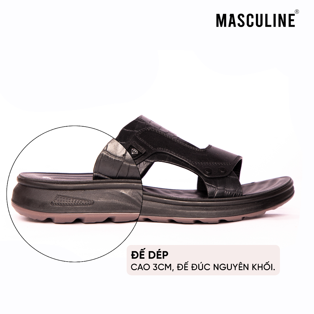 Dép nam trung tuổi MASCULINE MDL601 quai chắp da bò cao cấp họa tiết vân cá sấu đế PU chống trơn