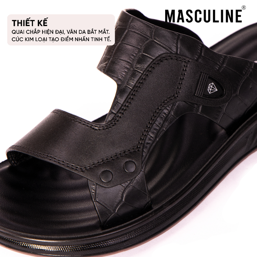 Dép nam trung tuổi MASCULINE MDL601 quai chắp da bò cao cấp họa tiết vân cá sấu đế PU chống trơn