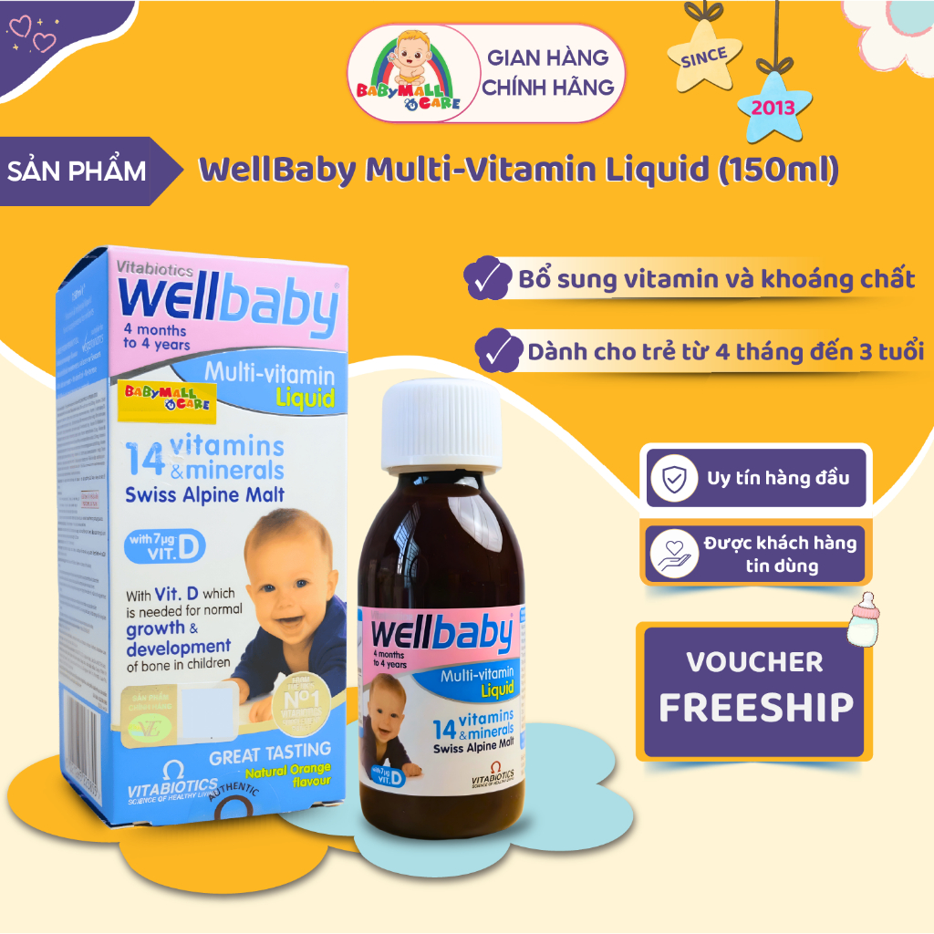 Siro Wellbaby Multi-Vitamin Liquid 150ml– Bổ Sung 14 Vitamin & Khoáng Chất Cho Bé | Babymall & Care