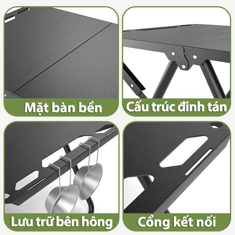 Bàn cắm trại ngoài trời có thể gập lại, di động, trọng lượng nhẹ, bàn dã ngoại bằng nhôm BBQ, bàn cắm trại