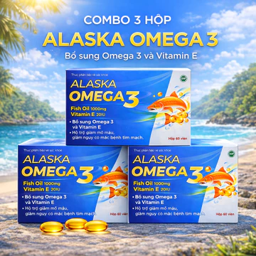 Combo 3-TPBVSK Alaska Omega 3 bổ sung Omega 3 ,Vitamin e hỗ trợ cho sức khỏe tim mạch ,tốt cho sức khỏe ,hộp 60 viên
