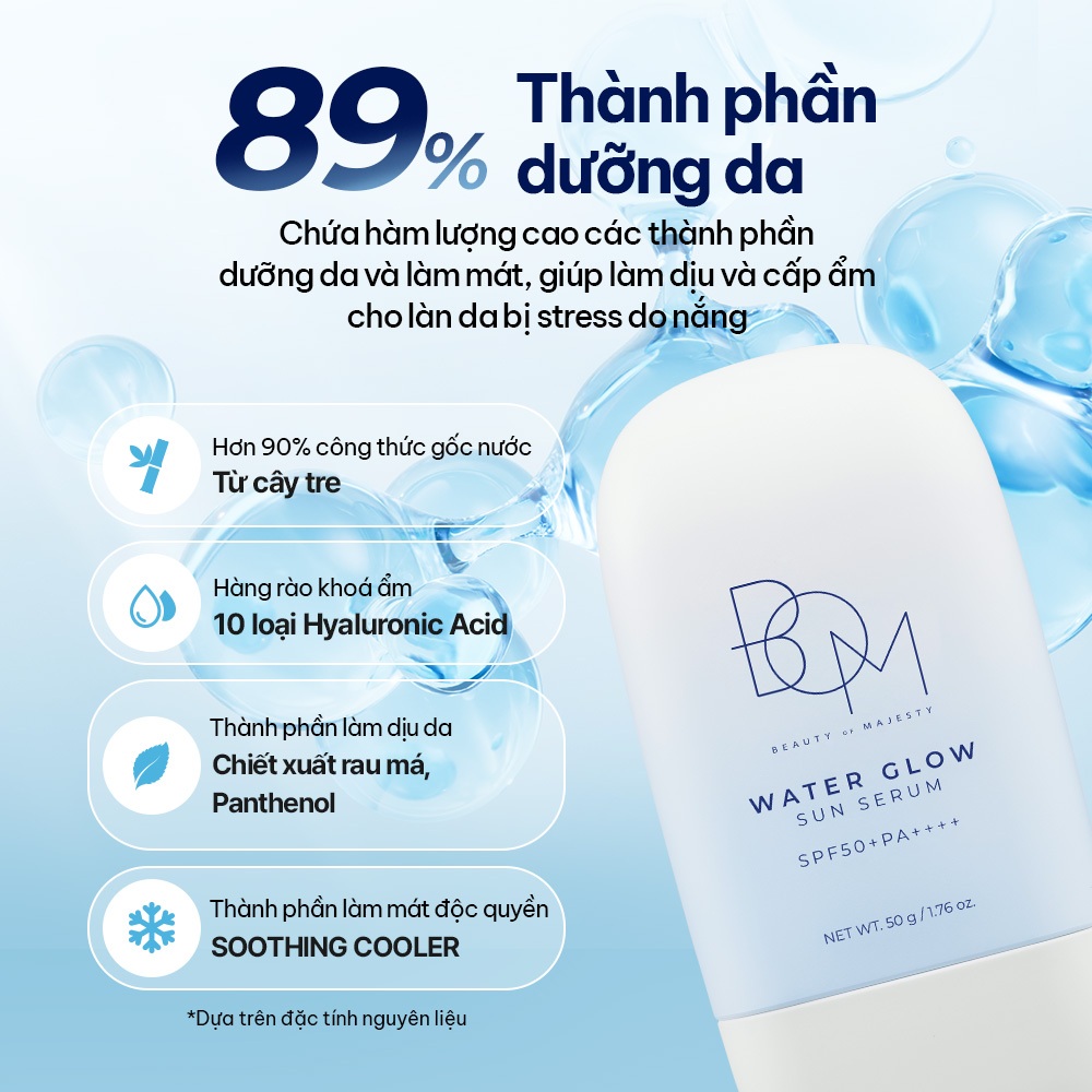 [DẤU ẤN MỚI] Serum chống nắng B.O.M Water Glow Sun Serum 50ml SPF50+PA++++ dưỡng ẩm vượt trội