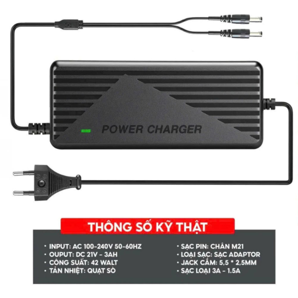 Sạc Nhanh Adapter 3A DKPro - Sạc 2 Pin Cùng Lúc Cho Pin Máy Khoan, Máy Bulong, Mạch Có Quạt Tản Nhiệt