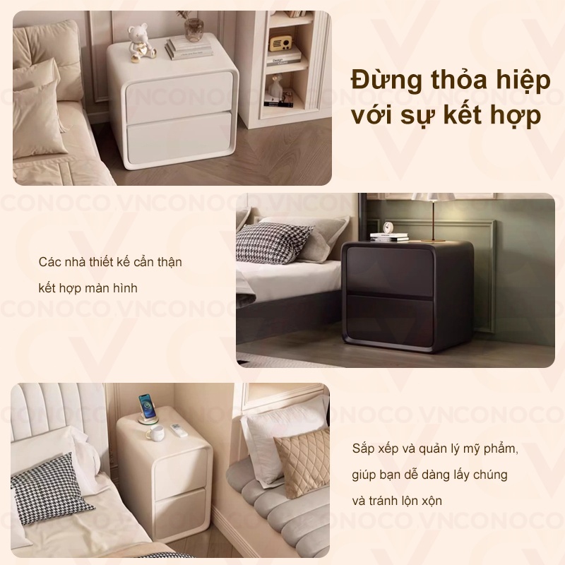 CONOCO Tủ đầu giường mini bọc da hiện đại kệ đầu giường gỗ thông siêu hẹp cao cấp chống nước