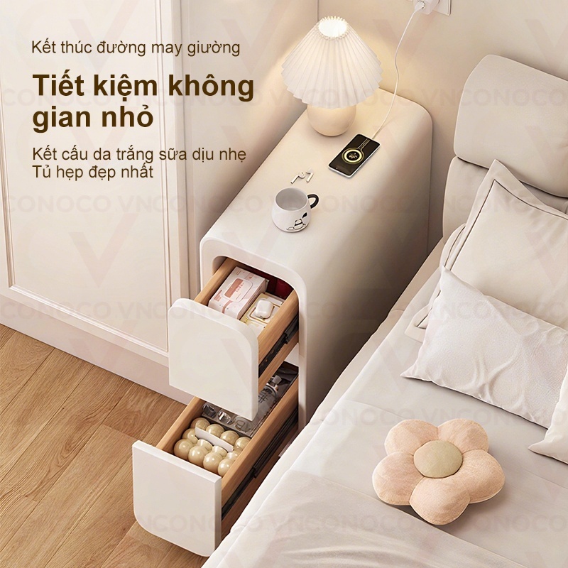 CONOCO Tủ đầu giường mini bọc da hiện đại kệ đầu giường gỗ thông siêu hẹp cao cấp chống nước