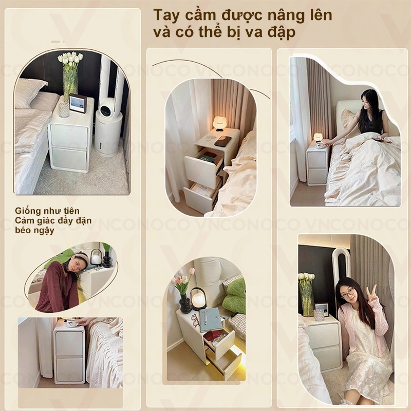 CONOCO Tủ đầu giường mini bọc da hiện đại kệ đầu giường gỗ thông siêu hẹp cao cấp chống nước