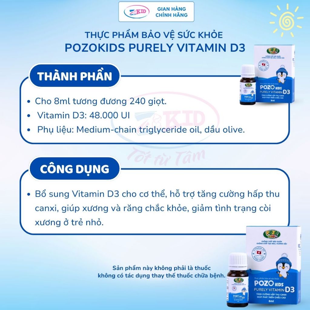 Vitamin D3 thuần POZOKIDS nhỏ giọt bổ sung vitamin D3 cho trẻ sơ sinh