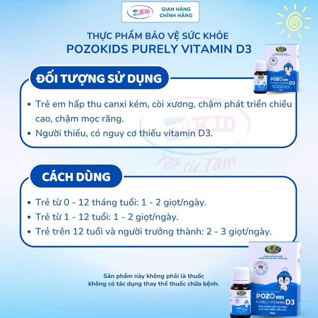Vitamin D3 thuần POZOKIDS nhỏ giọt bổ sung vitamin D3 cho trẻ sơ sinh