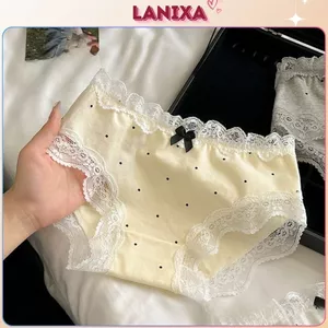 Quần lót nữ cotton viền ren sang trọng cạp vừa tôn dáng sexy họa tiết chấm bi cute LANIXA L5410 -CB
