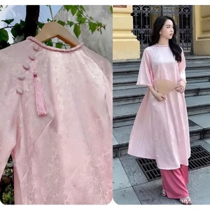 Áo Dài Nữ Dáng Suông Rộng Phom Xưa Áo Dài Lụa Vân Cao Cấp Màu Hồng Pastel Tôn Da Thiết Kế Tay Lỡ Thời Thượng T1589G