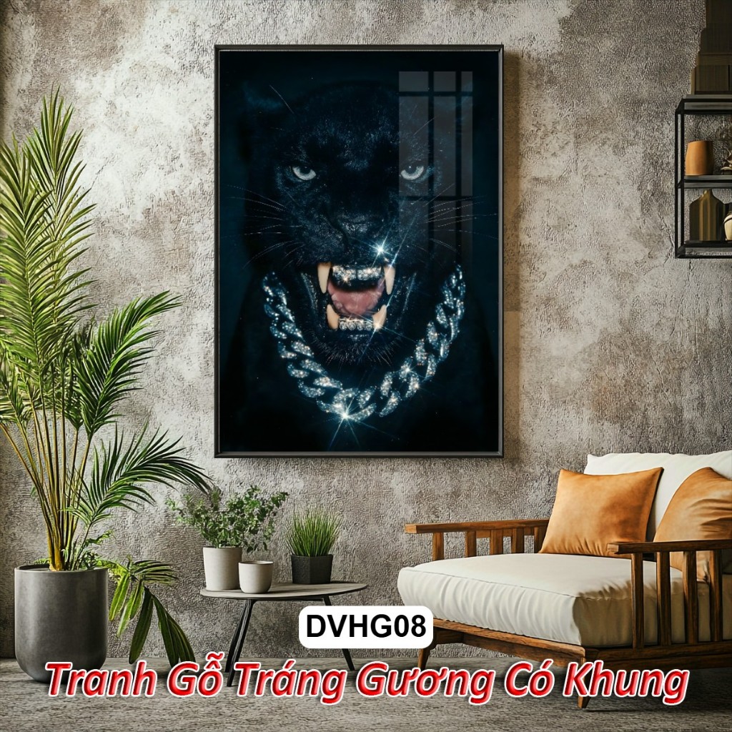 Tranh Tráng Gương Động Vật Hoàng Gia (Sư Tử, Hổ, Báo, Doberman) – Tranh Treo Tường Decor Phòng Khách Luxury Có Khung