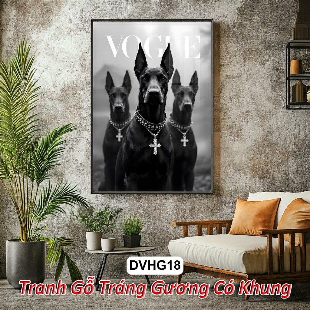 Tranh Tráng Gương Động Vật Hoàng Gia (Sư Tử, Hổ, Báo, Doberman) – Tranh Treo Tường Decor Phòng Khách Luxury Có Khung