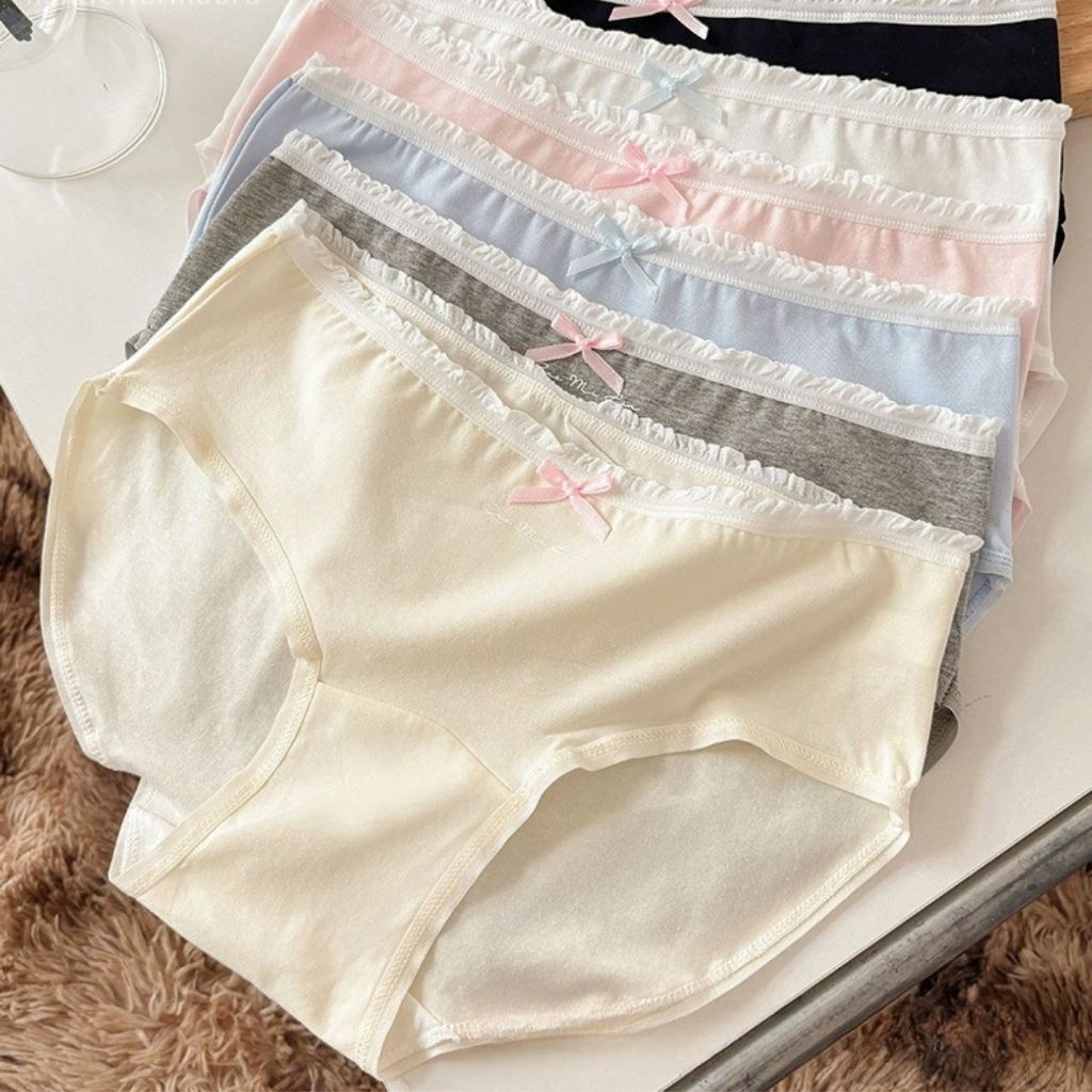 Quần lót nữ cotton thoáng khí cạp vừa tôn dáng quyến rũ viền ren đính nơ xinh xắn cute LANIXA L4119