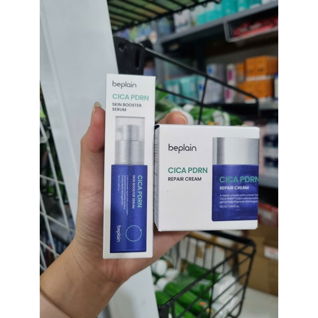 COMBO Beplain Tinh chất Cica PDRN Skin Booster Serum 30ml & Kem Dưỡng Viên Nang Cica PDRN Repair Cream 50ml