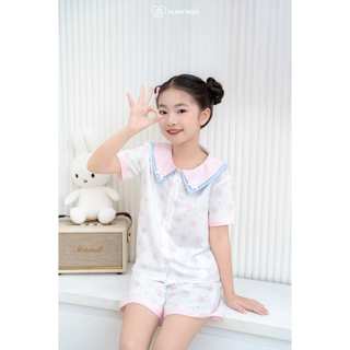 Đồ bộ bé gái HUMY NGO - Bộ pijama cộc tay cotton thoáng mát, màu hồng hoạ tiết dễ thương - Bé gái 10-40kg [S203]