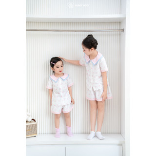 Đồ bộ bé gái HUMY NGO - Bộ pijama cộc tay cotton thoáng mát, màu hồng hoạ tiết dễ thương - Bé gái 10-40kg [S203]