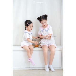 Đồ bộ bé gái HUMY NGO - Bộ pijama cộc tay cotton thoáng mát, màu hồng hoạ tiết dễ thương - Bé gái 10-40kg [S203]