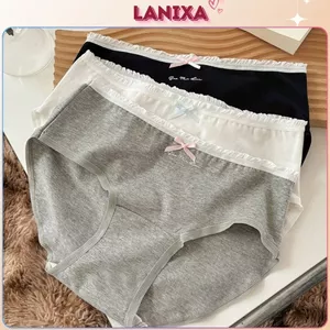 Quần lót nữ cotton thoáng khí cạp vừa tôn dáng quyến rũ viền ren đính nơ xinh xắn LANIXA L4119 -CB