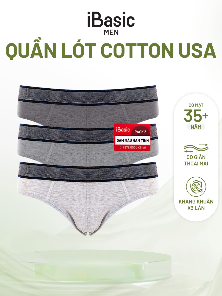 Combo pack 3 quần lót nam iBasic brief cotton USA kháng khuẩn PANM123 ...
