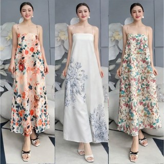 Váy hai dây dáng xòe chun lưng đi biển, Đầm suông maxi nữ 2 dây hoa nhí sang chảnh, Váy dài cho nữ VD04 VD01-BIATONKIDS