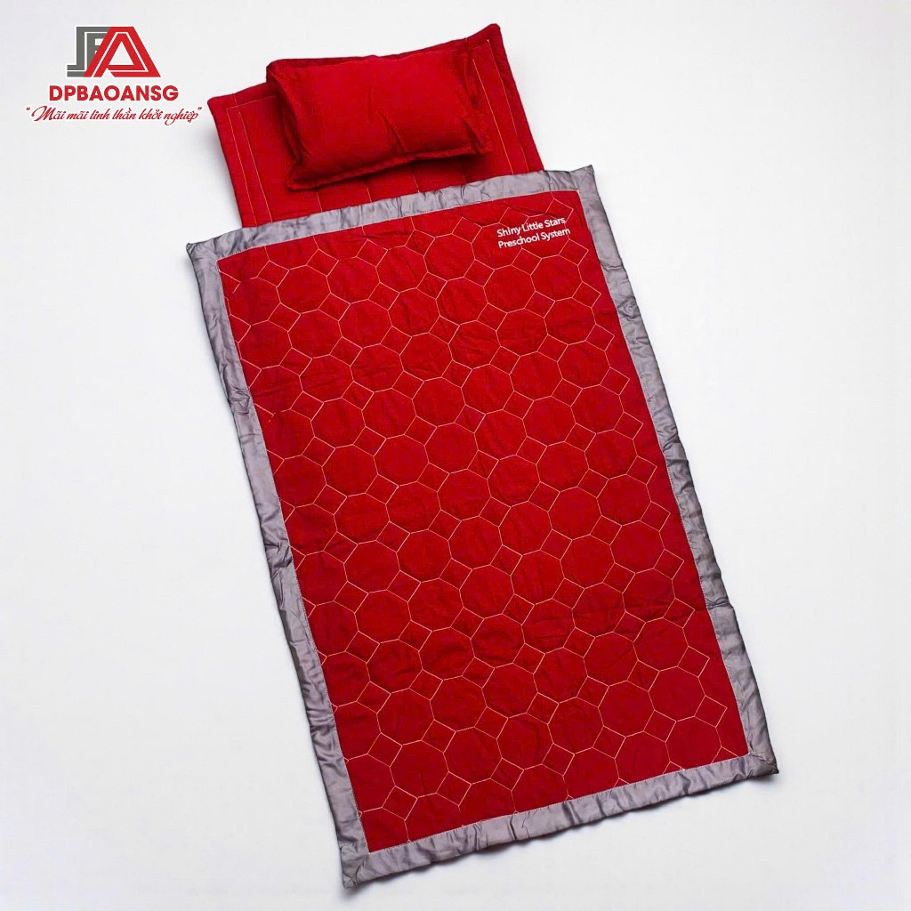 Nệm Bé Mầm Non Ngủ Trưa Vải Cotton Chần Bông Êm Ái - Dễ Gấp Gọn, Màu Xanh Vàng Đỏ