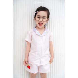 Bộ đồ bé gái HUMY NGO kiểu dáng Pijama 3-9 tuổi(10-40kg) - Bộ ngủ cotton mềm mát hoạ tiết kẻ tím pastel kẹo ngọt [S206]