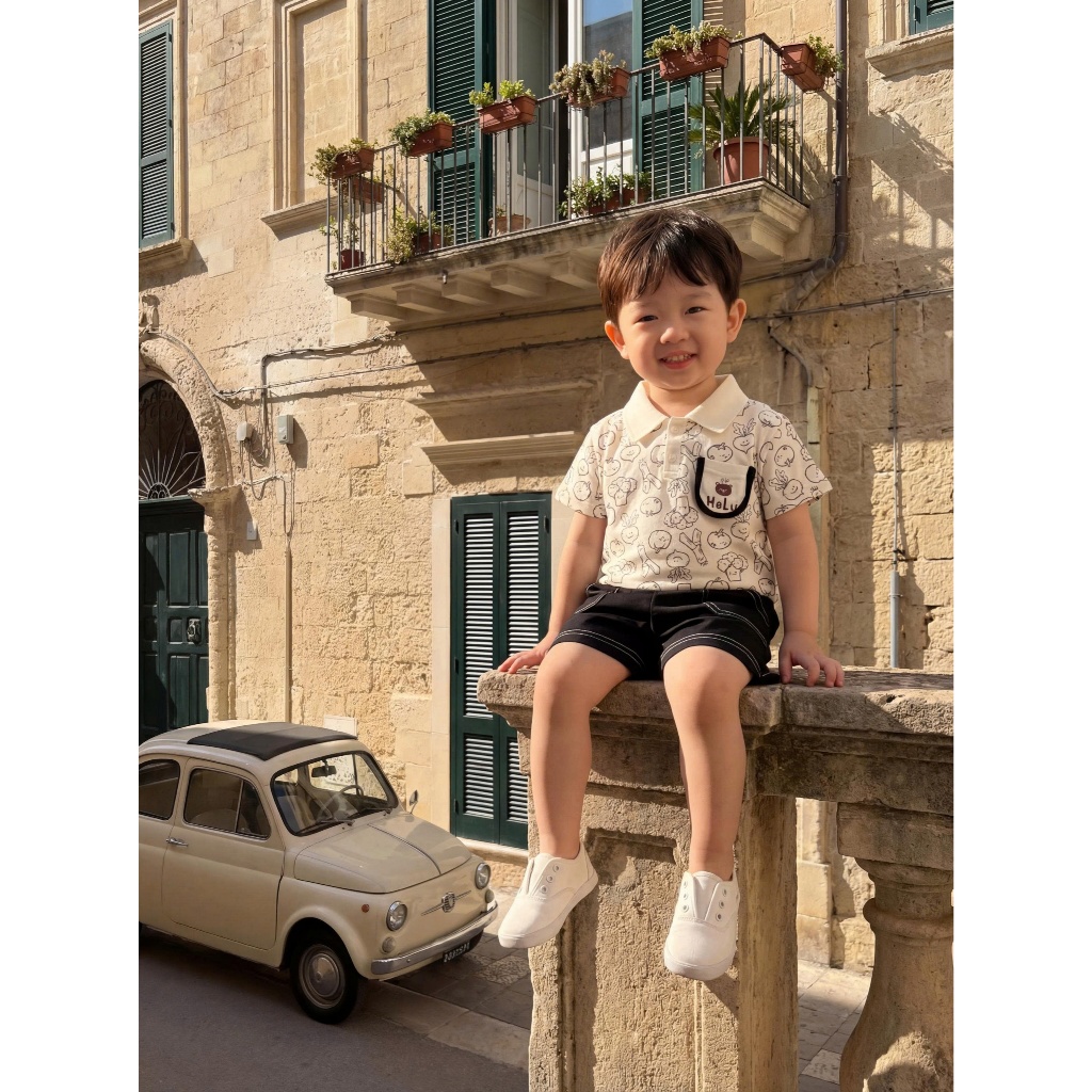 Set bộ polo cộc tay bé trai Miniumbaby in hình kiểu túi ngực dễ thương, chất cotton mềm mại SB2608