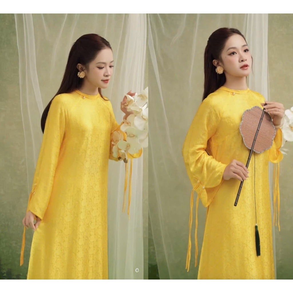 Áo Dài Truyền Thống Cách Tân Dáng Suông Gấm Nổi Cao CấpThiết Kế Tay Loe Thắt Dây Nơ Tỉ Mỉ Đi Tiệc Cưới Hỏi Sang T1470G