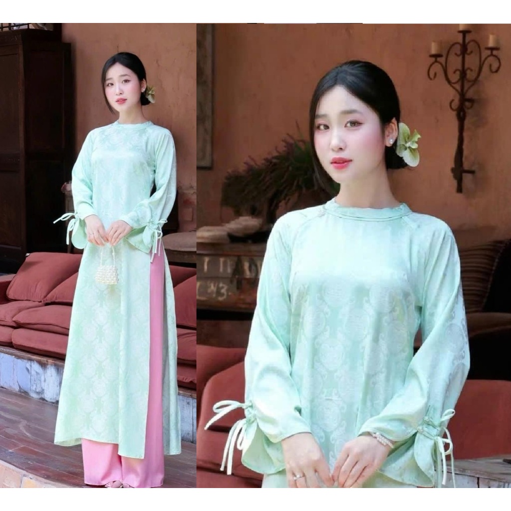 Áo Dài Truyền Thống Cách Tân Dáng Suông Gấm Nổi Cao CấpThiết Kế Tay Loe Thắt Dây Nơ Tỉ Mỉ Đi Tiệc Cưới Hỏi Sang T1470G