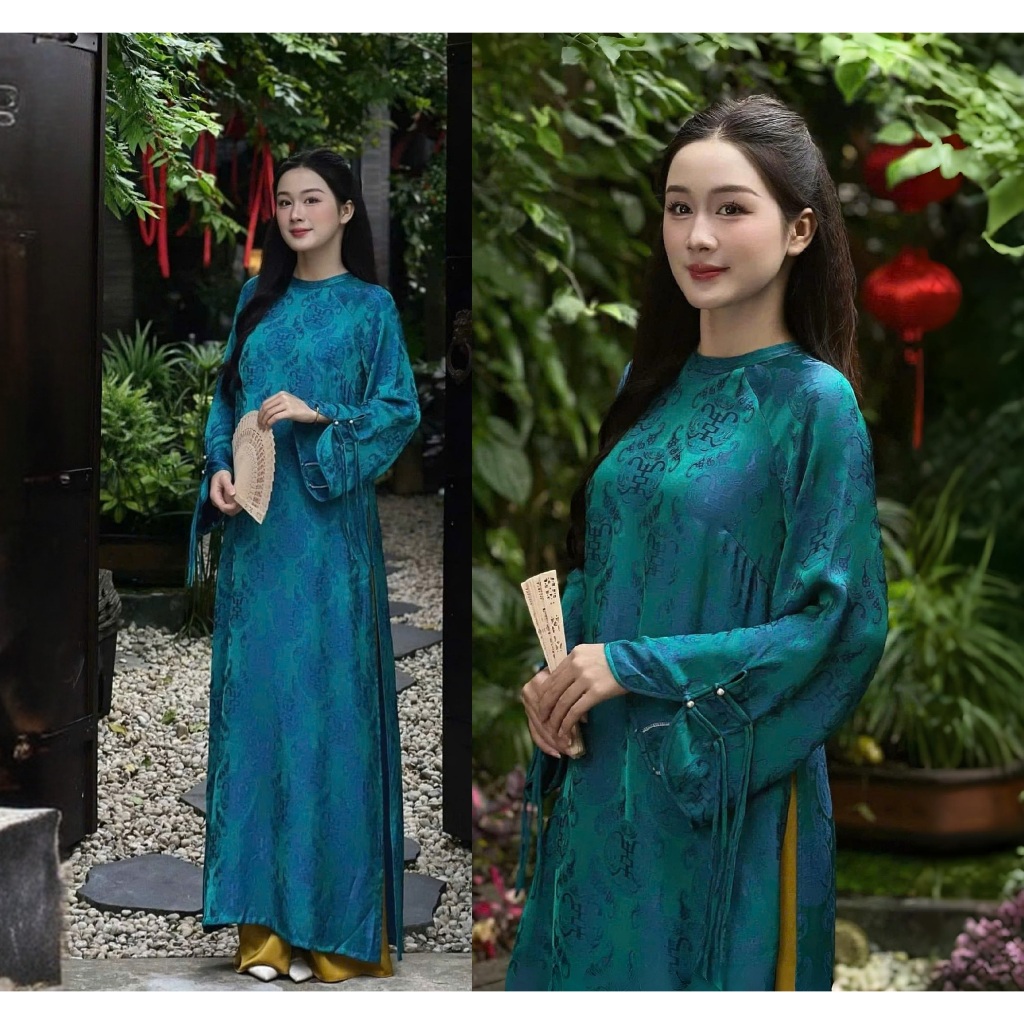 Áo Dài Truyền Thống Cách Tân Dáng Suông Gấm Nổi Cao CấpThiết Kế Tay Loe Thắt Dây Nơ Tỉ Mỉ Đi Tiệc Cưới Hỏi Sang T1470G