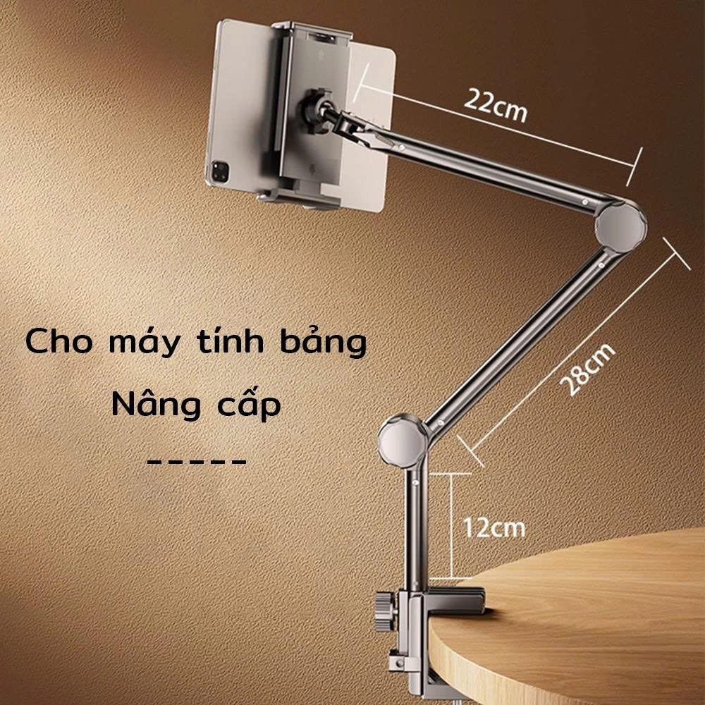 Giá đỡ ipad, điện thoại hợp kim nhôm kẹp bàn, đầu giường có khớp nâng chỉnh độ cao linh hoạt quay video, giải trí