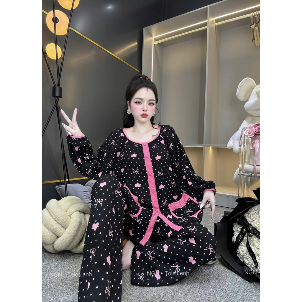 Tole 2da Cổ Tròn Cúc Bọc Chạy Viền Siêu Xinh Nhà NGN