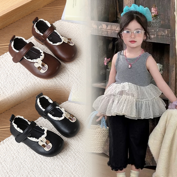 Bella2026 Mẫu giày nữ mới thời trang và dễ thương với họa tiết thỏ và ren, giày lười kiểu Hàn Quốc