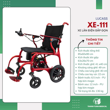 Xe điện gấp gọn thông minh Lucass XE-111 pin Lithium - Nhẹ gấp 2 lần xe lăn thường chỉ 15kg