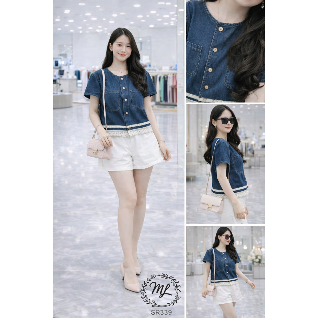 💙✨ SÉT BIGSIZE ÁO LỤA JEAN PHỐI REN QUẦN SHORT NĂNG ĐỘNG – SR339 (55–90KG) ✨💙