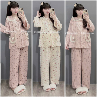 Bộ bầu - Bộ sau sinh - BỘ DÀI VÂN MÂY HÌNH CỔ SEN REN HAI TÚI THỎ - Nhiều Màu, Áo Có Khoá Kéo & Quần Có Chun Chỉnh
