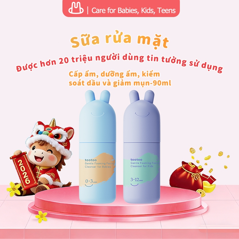 Sữa rửa mặt tạo bọt tootoo nhẹ nhàng làm sạch và dưỡng ẩm da, phù hợp cho mọi lứa tuổi, 90ml.