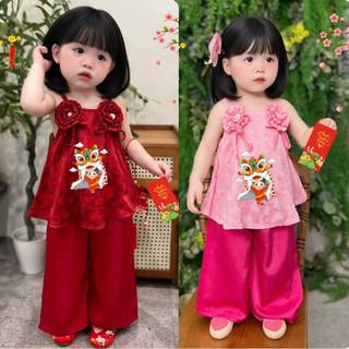Set yếm 2s lụa cho bé mặc chơi Tết Trung Thu, lễ hội. Set yếm 2 dây bé gái size đại. Bộ yếm mặc hè 8-40kg B08-BIATON
