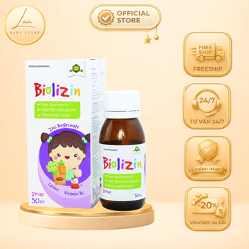 Biolizin Kẽm Hữu Cơ Lysine B6 Cho Bé Dạng Siro 50ml. Hỗ Trợ Ăn Ngon, Tăng Đề Kháng, Bổ Sung Kẽm