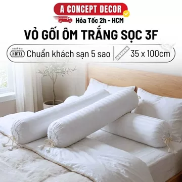 Vỏ Gối Ôm Trắng Sọc 3F A Concept Decor Bao Áo Gối Ôm 35x100cm Vỏ Gối Ôm Cotton Bền Đẹp Sang Trọng chuẩn khách sạn 5 sao