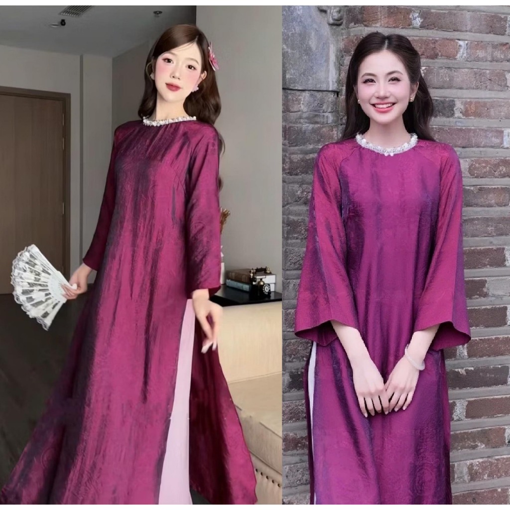 Set Áo Dài Nữ Cách Tân Dáng Suông Gấm Cao Cấp Mẫu Áo Dài Đi Lễ Tết Sự Kiện Cực Sang Tôn Da Che Khuyết T1479G