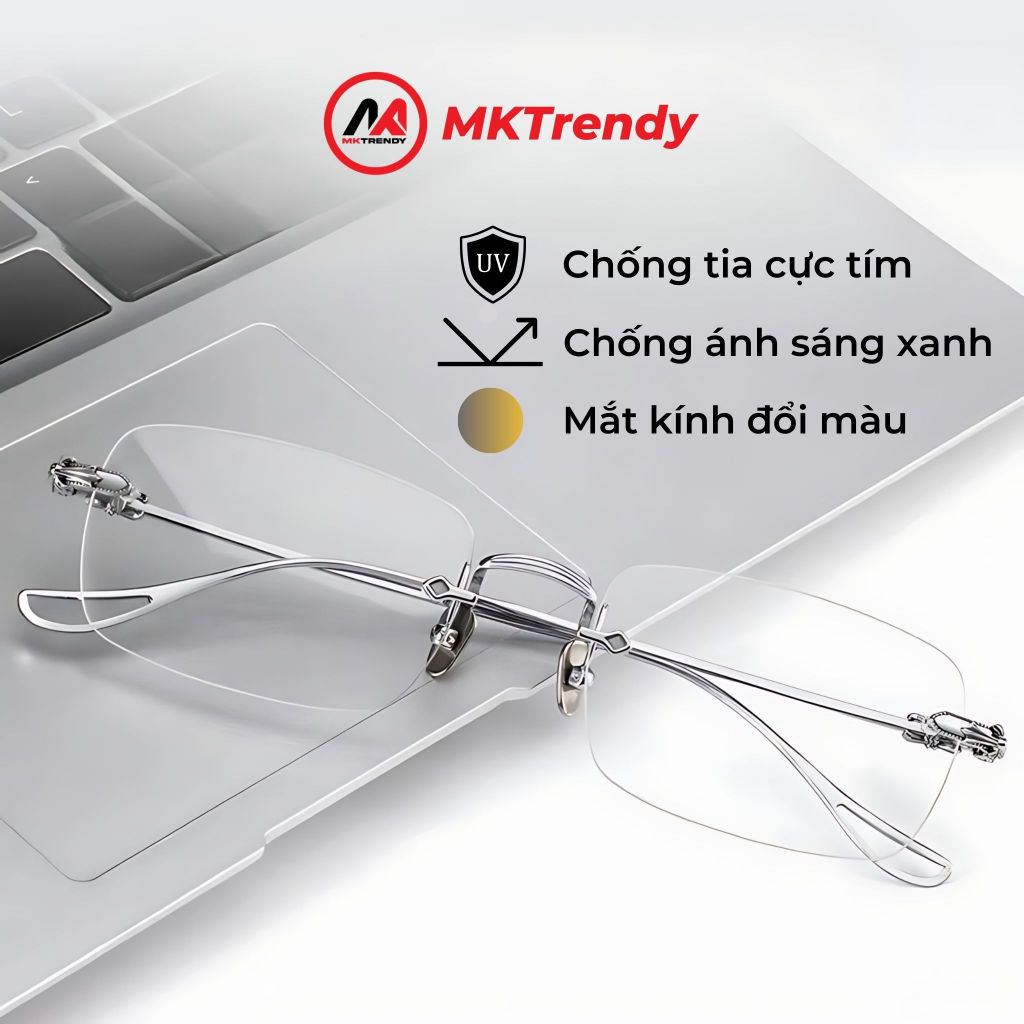 [Live x MKTRENDY] Kính đổi màu không viền X13 gọng kim loại chống ánh sáng xanh chống tia UV thời trang nam nữ