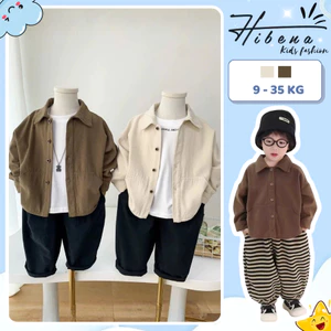 Áo sơ mi kaki cho bé Hibenakids, áo khóa kaki bé trai bé gái màu nâu, be thanh lịch, phong cách Hàn AT3